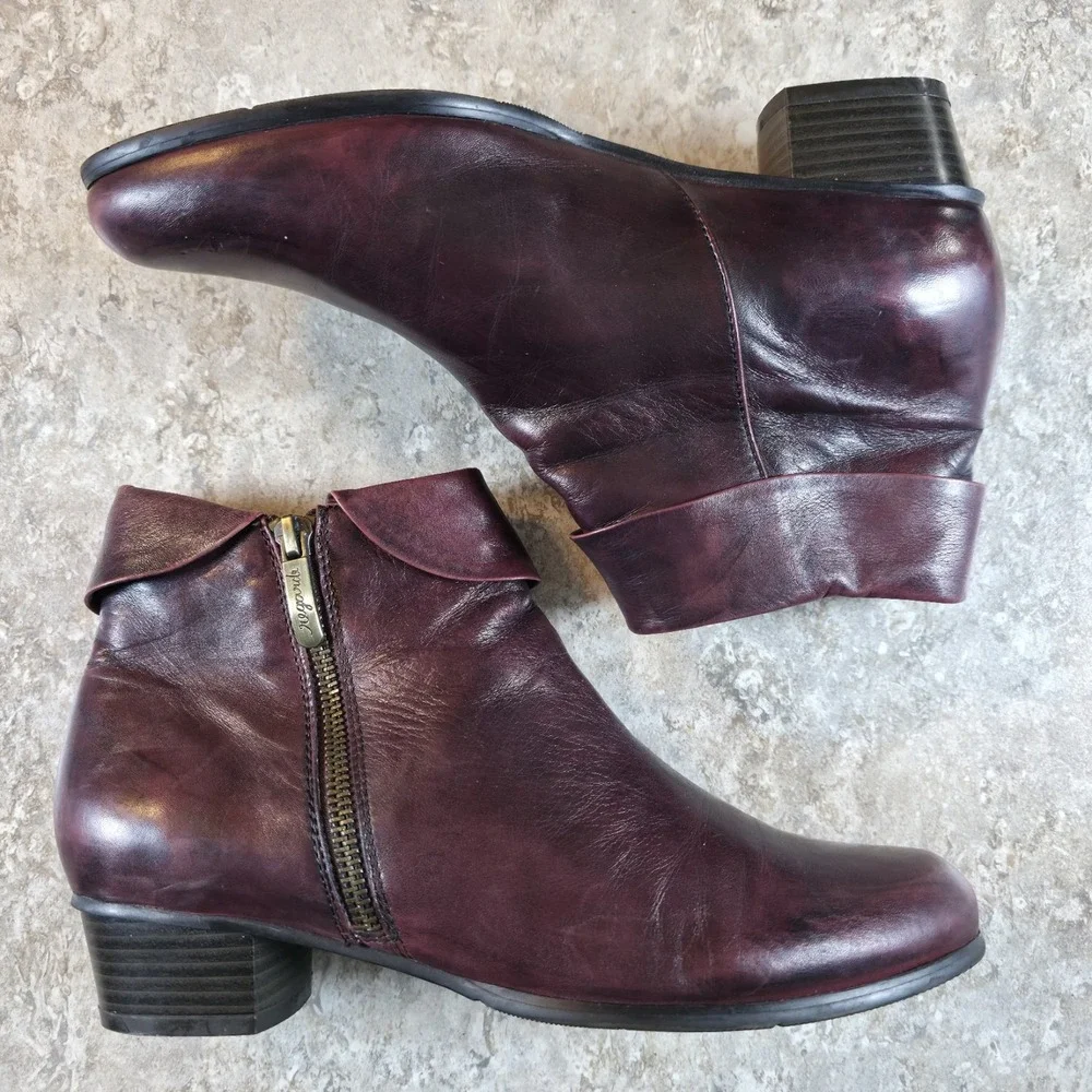 Regarde Le Ciel Womens Stefany Boot Red Burgundy Leather Bootie Low Size 38‎ / 8